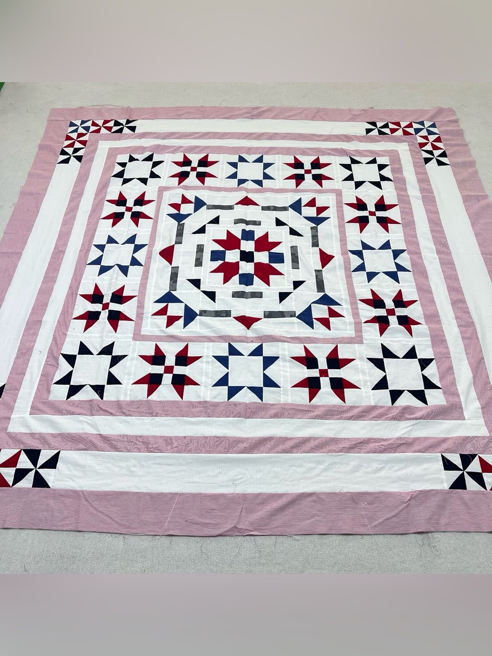 Handmade Star celebrations 100%Cotton Queen size Patchwork Quilt Top/Topper
